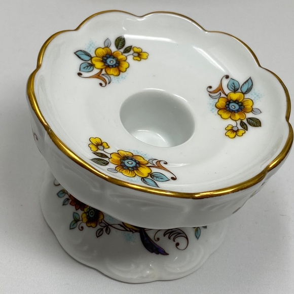 Royal Porzellan Bavaria Germany Round Candle Holder Floral Bird Design Porcelain - Picture 1 of 6